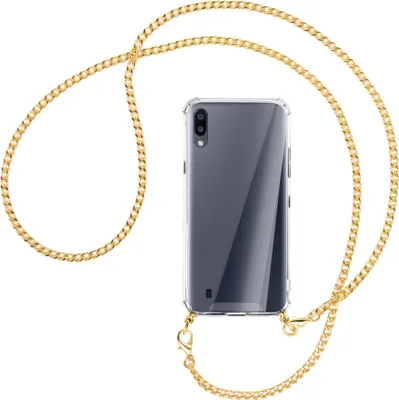 Produktbild von Handykette Backcover-Schutzhülle mit Band (Metall goldfarben) für Samsung Galaxy A10 - goldfarbene Kette