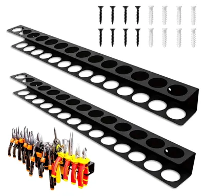 Produktbild von 2 Stück Schraubenzieher Halterung, 40 cm Werkzeughalter Wand mit 14 Löchern für Werkstätten und Werkbänke (Schwarz)