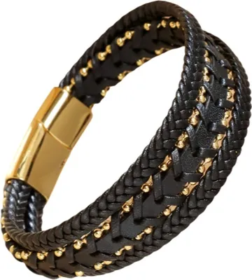 Produktbild von INF Stilvolles geflochtenes schwarzes & goldenes Herrenarmband - Handgefertigt