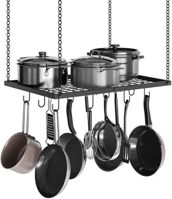 Produktbild von Famanu Hängendes Topfregal mit 12 Haken - Schwarz