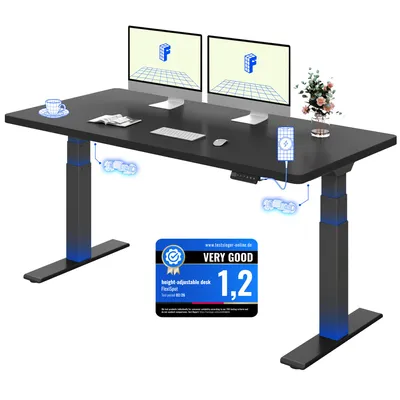 Immagine prodotto di FLEXISPOT ValtreX E200 Scrivania regolabile in altezza 160x80 cm, portata 200 kg, piano da 25 mm in un unico pezzo, 2 motori, porta USB, nero