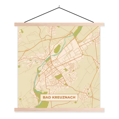 Produktbild von MuchoWow® Textilposter Karte - Bad Kreuznach - Vintage - Stadtplan 40x40 cm mit holzfarbenen Rahmen - Posterleiste