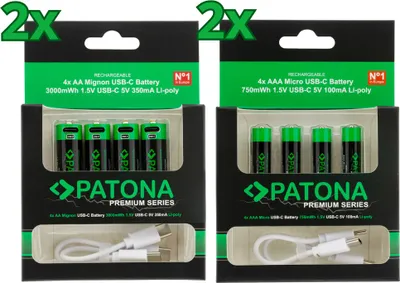 Immagine prodotto di 16x batterie al litio ricaricabili PATONA Premium USB-C AAA e AA (4x blister da 4)