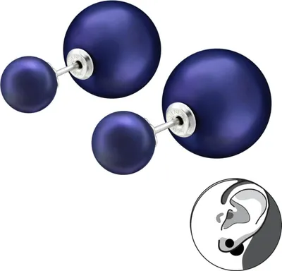 Produktbild von Ohrstecker 925 Sterling Silber Doppelperlen Ohrringe in blau