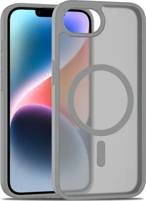 Image de Étui magnétique pour iPhone 16e/iPhone 17e, compatible MagSafe, dos mat translucide, résistant aux chocs - Gris