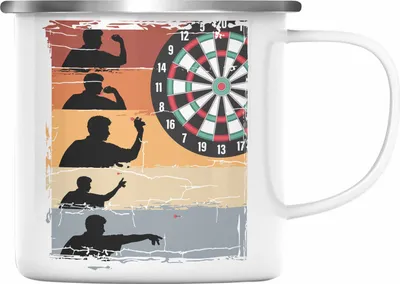 Produktbild von Trendation - Dart-Spieler Emaille Tasse Dartpfeil Spruch Männer Dart-Spieler Geschenkidee Grafik (Silber)
