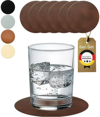 Produktbild von Braune Leder Untersetzer Antirutsch Waschbar 6er Set