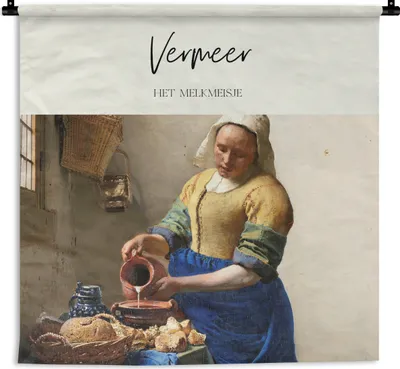Produktbild von MuchoWow® Wandteppich Wandbehang Milchmädchen - Johannes Vermeer - Kunst 60x60 cm Tapisserie Dekoration Wandtuch - Dekorationen - Wand Decke