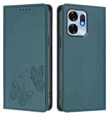 Image de Étui en cuir pour Honor X6D, étui de protection type portefeuille en cuir gaufré « papillon » avec support, vert