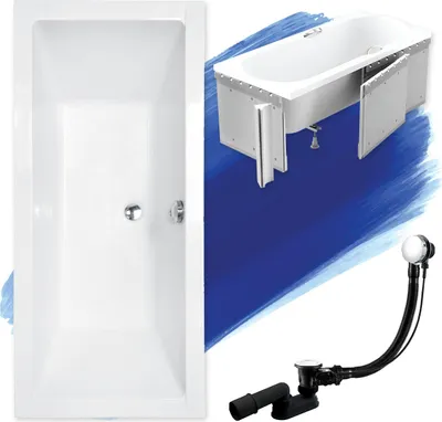Produktbild von BADLAND Badewanne Rechteck Quadro 175x80 mit Ablaufgarnitur, Füßen und Styroporverkleidung GRATIS