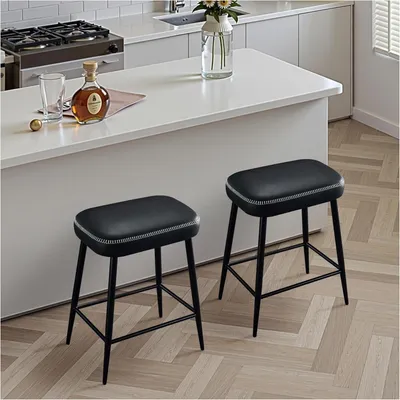 Produktbild von STOOLINK Barhocker 2er Set Schwarz Mikrofaser-Leder 62,5cm Hoch Tresenhocker