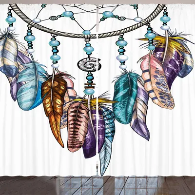 Produktbild von ARANDE Feder Gardine, Kunstvolle Dreamcatcher mit Federn und Edelsteinfiguren Astrologie spirituelles Symbol, 280 x 175 cm, Mehrfarbig