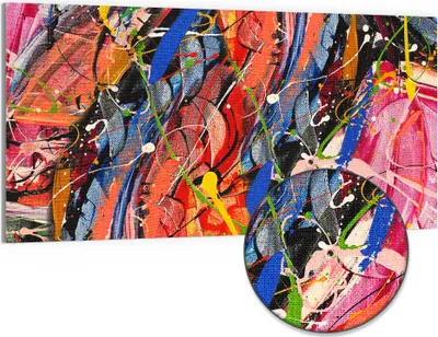 Produktbild von DEQORI Hybrid Leinwand Bild 100x50 cm 'Kunterbunte Leinwand' Wandbild Glas flach modern