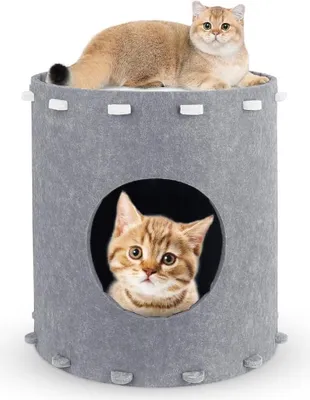 Image de Lit pour chat en feutre - Résistant à l'hiver - Protection pour griffes de chat - Gris - 41 x 41 x 42 cm