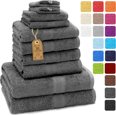 Produktbild von Frottier Handtuch-Set, 4X Handtücher, 2X Duschtücher, 2X Gästetücher, 2X Waschhandschuhe Anthrazit grau