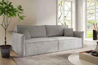 Produktbild von 3-Sitz-Sofa / Couch ANTONIO LAMB 221x105x70 cm, Wohnzimmersofa mit Schlaffunktion & Bettkästen, Sofabett in Bouclé Optik - Hellgrau