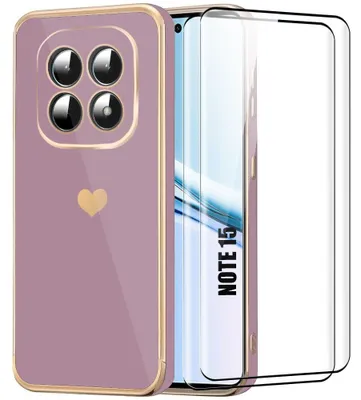 Image de Coque + 2 Verres Trempés pour Xiaomi Redmi Note 15 5G/4G, Protection Antichoc Motif Cœur - Violet
