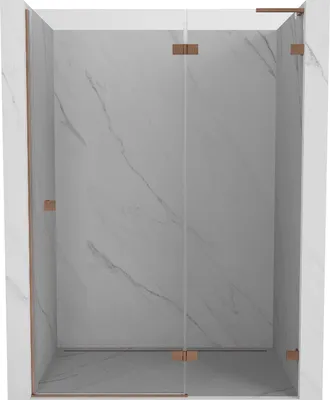 Image de Mexen Lunar L Porte de douche battante droite 135 cm, transparente, cuivre brossé - 834L-135-000-65-00-P