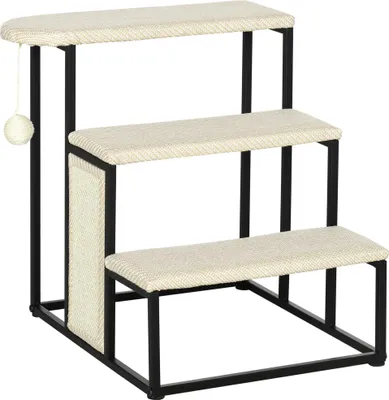 Produktbild von Hundetreppe & Haustiertreppe - 3-stufig - Mit Hängeball - Metall - 47 x 45 x 47 cm - Weiß