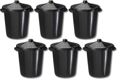 Produktbild von 6er Set Rossignol schwarze Kunststoffabfallbehälter 80L mit integrierten Griffen