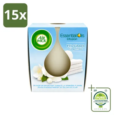 Productafbeelding van 15 x Air Wick Geurkaars "Frisse Linnen" met essentiële oliën, 105 g - Grote verpakking - 15 stuks