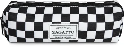 Obrázek produktu pro Školní penál ZAGATTO, uni, černobílý, kostkovaný vzor, jedna přihrádka, zapínání na zip, nášivka s logem, 21x10x5,2 cm, tuba penál, ZG712