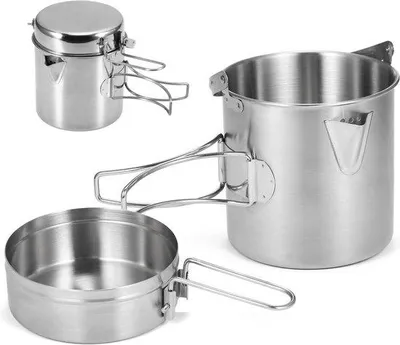 Immagine prodotto di Set da cucina da campeggio: tazza in acciaio inossidabile da 1 litro, pentola da campeggio con coperchio