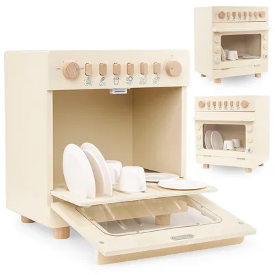 Image de Lave-vaisselle en bois pour enfants - Jouet de cuisine réaliste avec accessoires