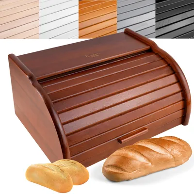 Obrázok produktu pre Creative Home Hnedý Drevený Kôš na Chlieb | 38 x 28,5 x 17,5 cm | Ideálny Kôš na Chlieb, Rožky a Koláče | Kôš na Chlieb s Krytom na Rožky | Prírodný Kôš na Chlieb do Každej Kuchyne