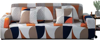 Image de Housses de canapé pour 2 places, en tissu stretch, motif géométrique, protection anti-taches, pour salon