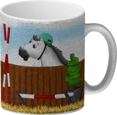 Produktbild von Glitzer-Glitzer-Kaffeebecher mit weißes Pferd Motiv