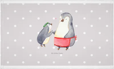 Produktbild von Mr. & Mrs. Panda Handtuch Pinguin mit Kind - Grau Pastell - Geschenk, Muttertag, 50x100, Mutter, baumwolle, kleines, Familie, Vorbild Mama, gesichtshandtuch, Flauschtuch