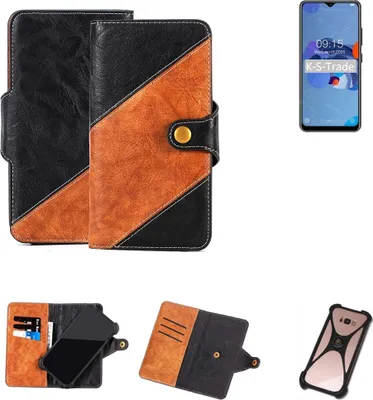 Produktbild von K-S-Trade Handyhülle Schutzhülle Bookstyle Case Wallet-Case kompatibel mit Oukitel C19 Handy Cover Bumper Klapphülle schwarz hellbraun 1x