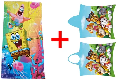 Produktbild von SpongeBob Schwammkopf und Paw Patrol Handtuch Badeponcho Kapuzenhandtuch, 2er-Set