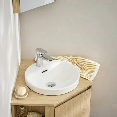 Produktbild von LEA 37 cm rundes Halbeinbauwaschbecken aus weißer Keramik