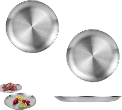 Produktbild von Edelstahl-Dinner-Teller - 8 Zoll Servierteller - 3 Stück
