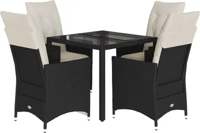 Produktbild von vidaXL 5-tlg. Garten-Essgruppe mit Kissen Schwarz Poly Rattan