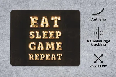 Produktbild von MuchoWow® Gaming Mauspad Mousepad Spiele - Spiele - Zitate - Sprichwörter - Eat sleep game repeat 23x19 cm - Mousepads - Maus Mat - Pad - Mausunterlage - Schreibtischunterlage - Mauspad - Gaming Zimmer Ideen