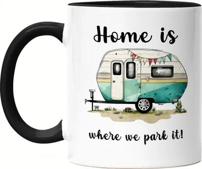 Produktbild von Home is where we park it Tasse Schwarz Camping Wohnwagen Rentner Campingplatz