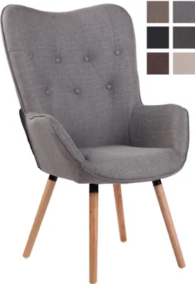 Zdjęcie produktu dla CLP Leżak Ashford tkanina I Fotel skrzydłowy tapicerowany I Fotel z ramą z drewna dębowego I Wysokość siedziska: 50 cm, kolor: szary, kolor ramy: Natura
