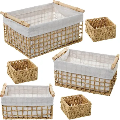 3 Papierkörbe, Natur/Weiß, 50x35x25 + 44x30x20 + 37x25x17 cm
