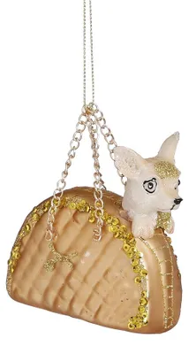 Productafbeelding van House of Seasons Kerst Ornament Handtas met Hond - L9 x B4 x H8 cm - Goud