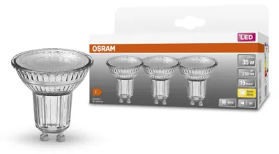 Immagine prodotto di Scatola OSRAM con 3 faretti PAR16 LED 36° - 2,6 W equivalente a 35 W GU10 - Bianco caldo