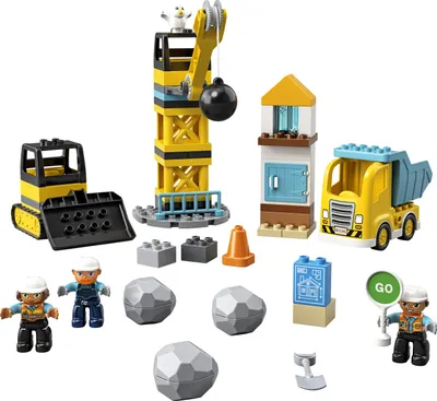 Produktbild von LEGO 10932 DUPLO Baustelle mit Abrissbirne, Spielzeug mit Baustellenfahrzeugen wie LKW, Kran und Bagger, Motorikspielzeug für Kinder ab 2 Jahre