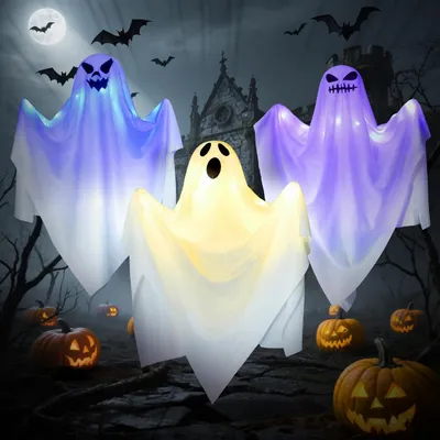 Image de Décoration d'Halloween : fantôme décoratif avec éclairage LED, guirlandes décoratives pour Halloween, ornements suspendus
