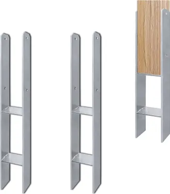 Produktbild von JOIEYOU H-Pfostenträger 2 Stück Pfostenanker Stahl 600mm Länge Langlebig Pfosten H-anker 101mm Bereite Vierkantholzpfosten Säulenfuß, für Carports Pfahlbauten Wildtürme Zäune Pergola