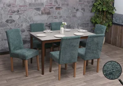 Immagine prodotto di set di 6 sedie per sala da pranzo Littau, sedia da cucina con schienale alto, tessuto/Vetroceramica legno ~ verde, gambe color naturale