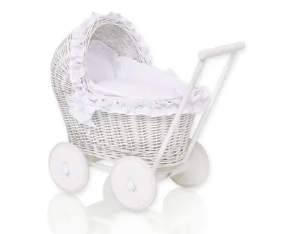 Produktbild von My Sweet Baby Puppenwagen mit Bettwäsche aus weißem Naturfaser