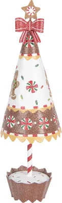 Image de Clayre & Eef Figurine de décoration de Noël Sapin de Noël Ø 11x37 cm Marron Blanc Métal Père Fouettard