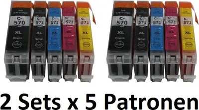 Produktbild von 10 kompatible Tintenpatronen für Canon - je 2 Druckerpatronen PGI-570 black + CLI-571 cyan, magenta, yellow, black in XL Füllmenge für Pixma MG5750, MG5751, MG5752, MG5753, MG6850, MG6851, MG6852, MG6853, MG7750, MG7751, MG7752, MG7753, TS5050, TS5051, TS5053, TS5055, TS6050, TS6051, TS6052, TS8050, TS8051, TS8052, TS8053, TS9050, TS9055